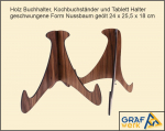 Nussbaum geölt Buchständer und Tablett Halter - geschwungene Form 24 x 25,5 x 18 cm